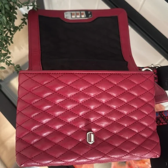 REBECCA MINKOFF Quilted Red Leather Crossbody Bag Classic Designer Purse - Picture 7 of 8